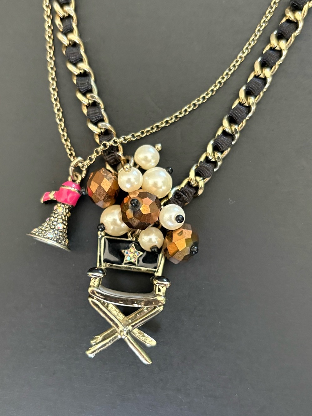 Betsey Johnson "Film Noir" collection necklace with director's chair charm RARE